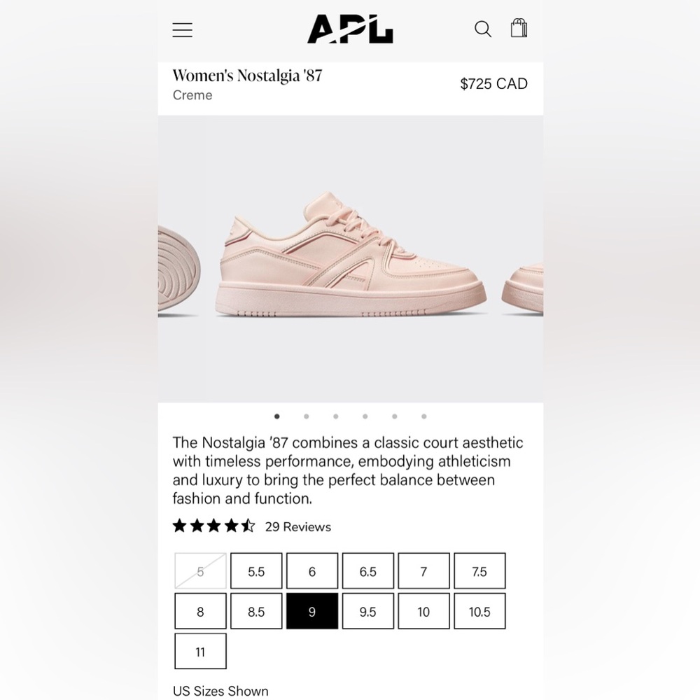 APL Women’s Nostalgia’87 in Crème. Size 9. Brand new, never worn.
